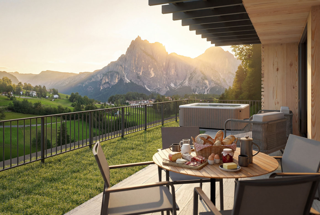 Frühstück mit Schlernblick in den Pilgram Lodges